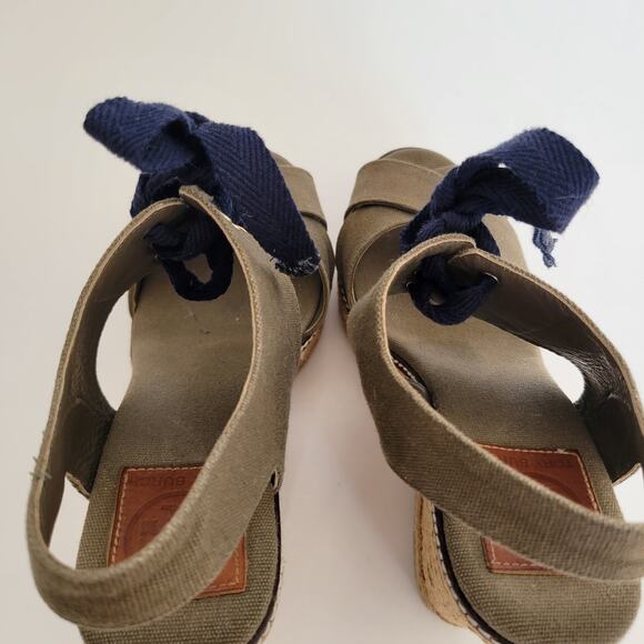 Tory Burch Lace Up Espadrille Wedge Sandals Olive Green Platform Women 9 - Picture 4 of 11